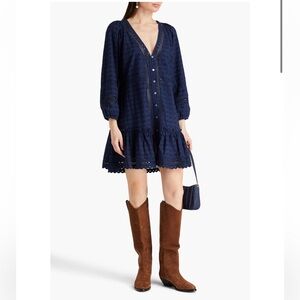 Veronica Beard Daeja Embroidered Navy Cotton Mini Dress Size Small